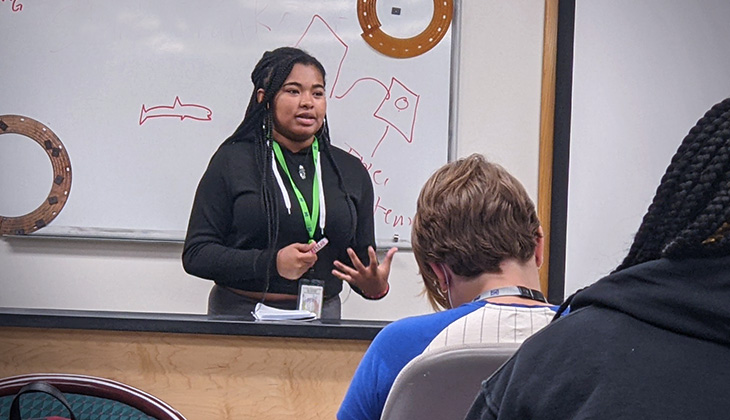 A student gives a presentation