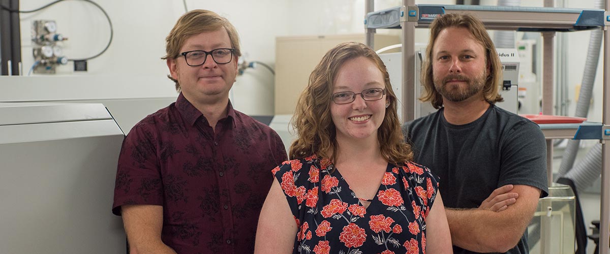 Chelsie Bowman (center), Seth Young (left), and Jeremy Owens (right), Bowman is the lead author and a Ph. D. candidate and Young and Owens are assistant professors in the Department of Earth, Ocean and Atmospheric Science.