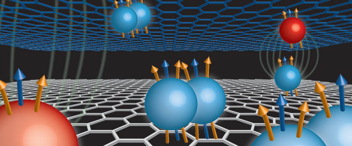 Scientists working at the National MagLab have discovered a new type of quasiparticle in a structure featuring two layers of graphene. This so-called composite fermion consists of one electron and two different types of magnetic flux, illustrated as blue and gold arrows in the figure. Composite fermions are capable of forming pairs, a unique interaction that lead to the discovery of this unexpected new quantum Hall phenomena.