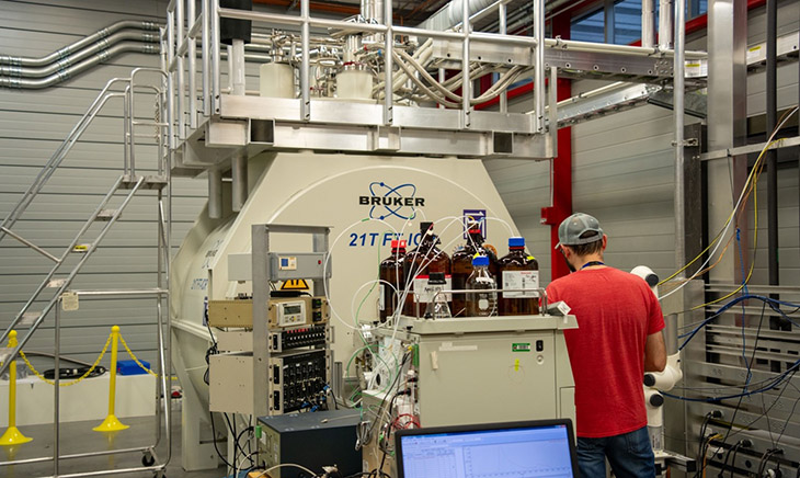 The MagLab’s 21 tesla Fourier-Transform Ion Cyclotron Resonance magnet, the world’s most powerful and accurate mass spectrometer.