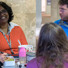 MagLab scientist  Komalavalli Thirunavukkuarasu (second from left) shares stories over lunch with a group of postdocs.