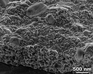 A microphotograph of niobium-tin film on top of bronze, the type Cooley and his colleagues hope to achieve inside an RF cavity.